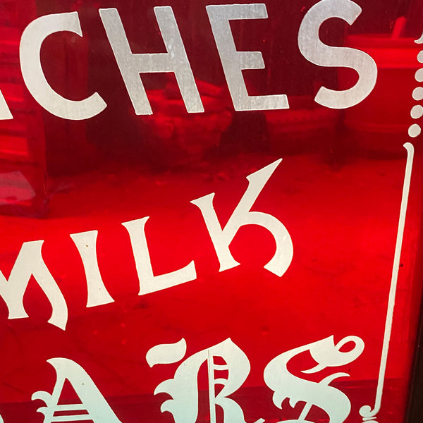 English Flashed Red and Engraved Glass Merchant's Sign Window
