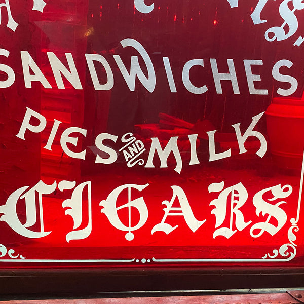 English Flashed Red and Engraved Glass Merchant's Sign Window