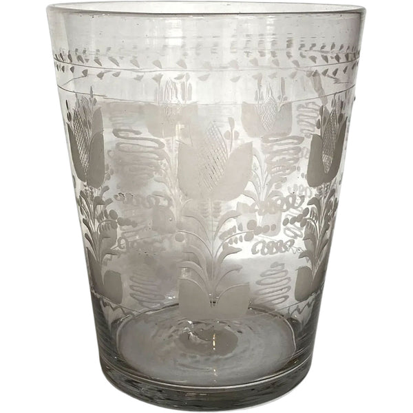Rare Large American Engraved Stiegel-Type Covered Flip Glass