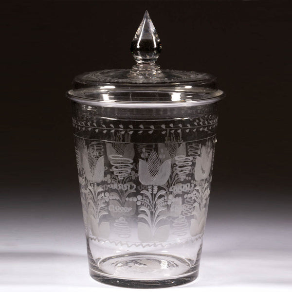 Rare Large American Engraved Stiegel-Type Covered Flip Glass