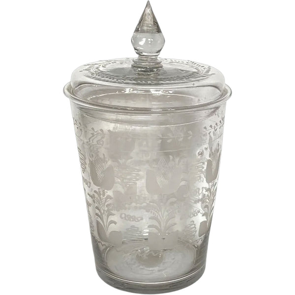 Rare Large American Engraved Stiegel-Type Covered Flip Glass