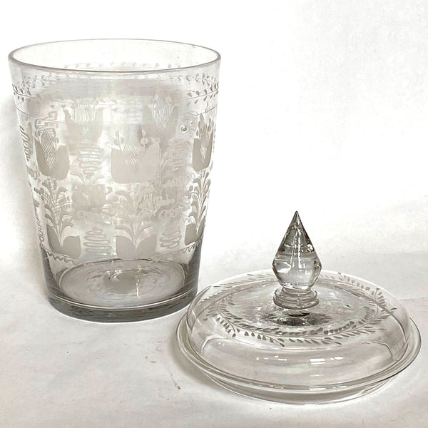 Rare Large American Engraved Stiegel-Type Covered Flip Glass