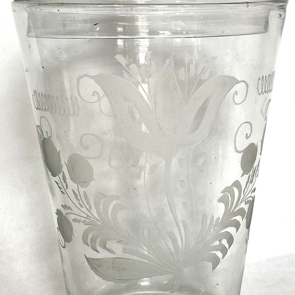 Large Bohemian Blown and Engraved Stiegel-Type Covered Flip Glass