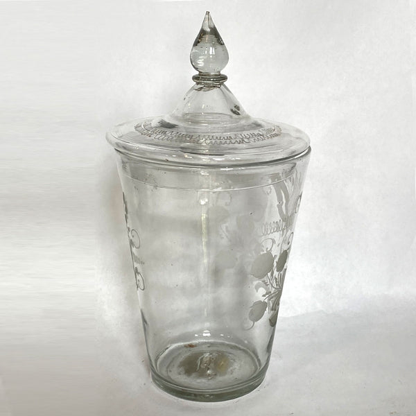 Large Bohemian Blown and Engraved Stiegel-Type Covered Flip Glass