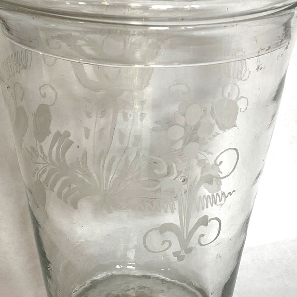 Large Bohemian Blown and Engraved Stiegel-Type Covered Flip Glass