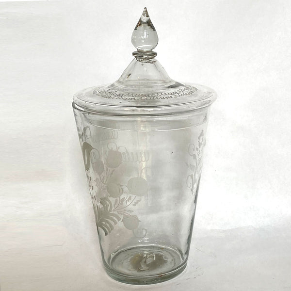 Large Bohemian Blown and Engraved Stiegel-Type Covered Flip Glass