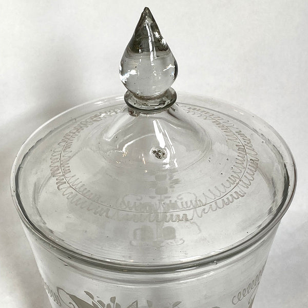 Large Bohemian Blown and Engraved Stiegel-Type Covered Flip Glass