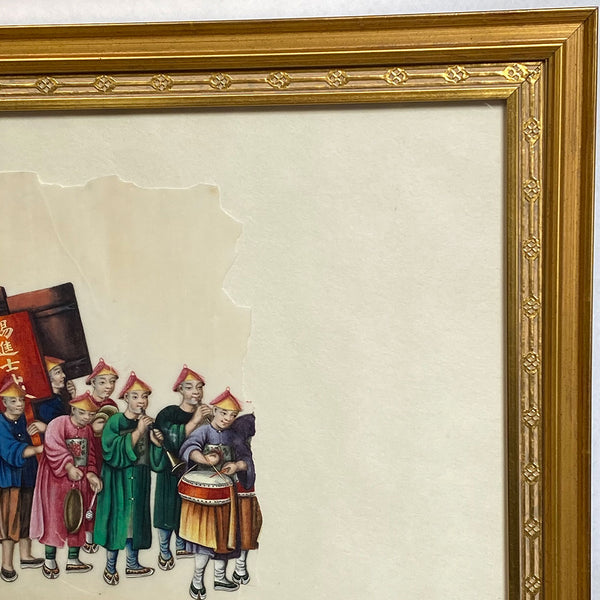 Set of Two Chinese Qing Gouache Paintings on Pith Paper, Wedding Procession