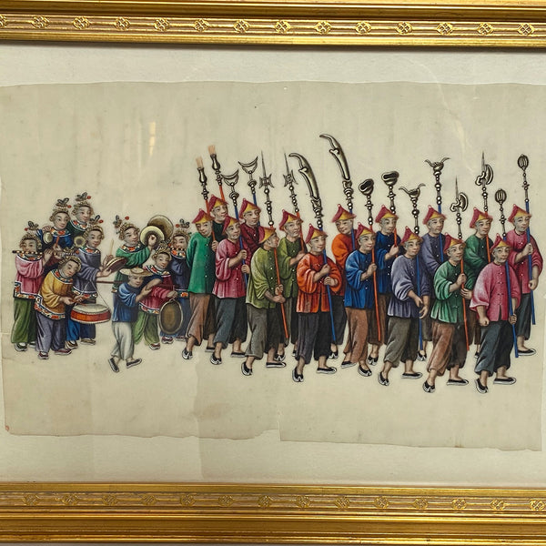 Set of Two Chinese Qing Gouache Paintings on Pith Paper, Wedding Procession