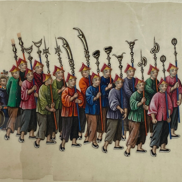 Set of Two Chinese Qing Gouache Paintings on Pith Paper, Wedding Procession