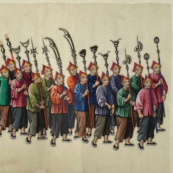 Set of Two Chinese Qing Gouache Paintings on Pith Paper, Wedding Procession
