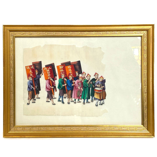 Set of Two Chinese Qing Gouache Paintings on Pith Paper, Wedding Procession