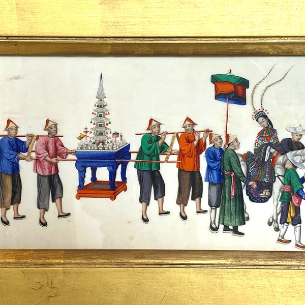 Chinese Gouache Painting on Pith Paper, Wedding Procession
