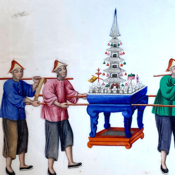 Chinese Gouache Painting on Pith Paper, Wedding Procession