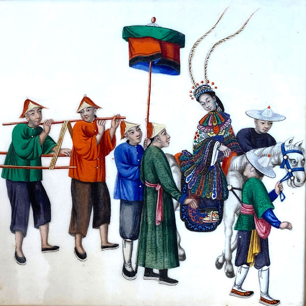 Chinese Gouache Painting on Pith Paper, Wedding Procession