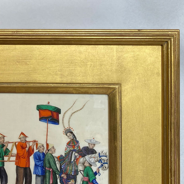 Chinese Gouache Painting on Pith Paper, Wedding Procession