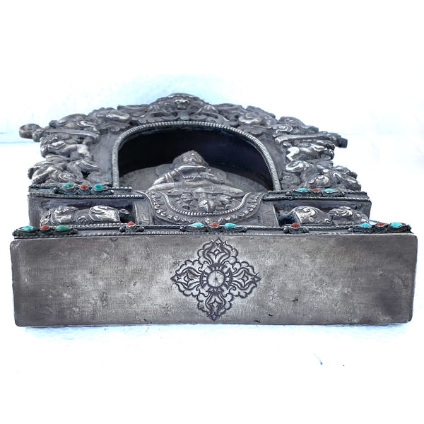 Tibetan Buddhist Beaded Coin Silver Devotional Portable Shrine (Ghau Box)