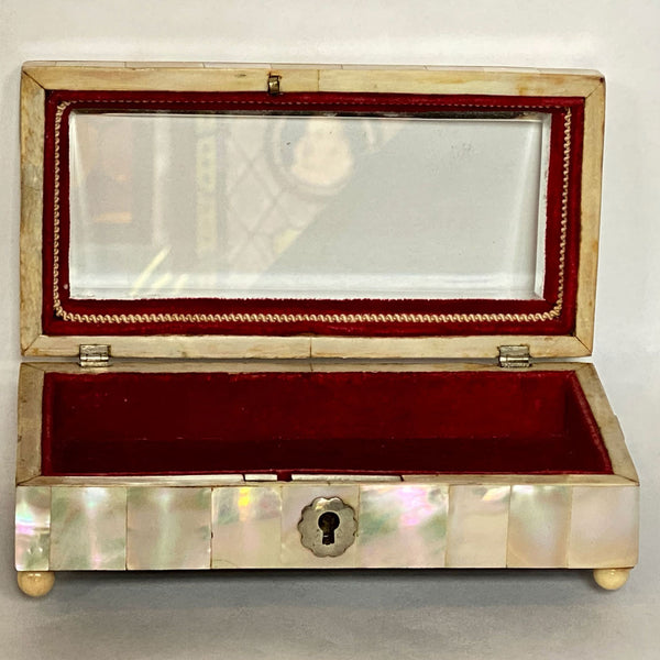 English/French Mother-of-Pearl and Beveled Glass Dresser Box