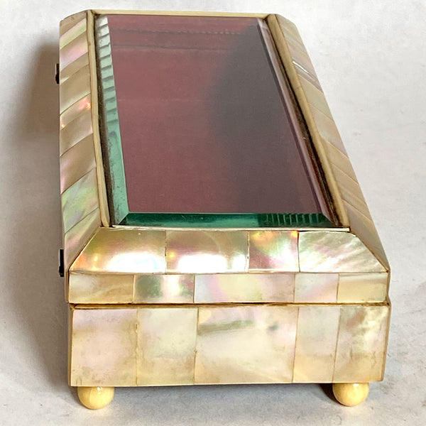 English/French Mother-of-Pearl and Beveled Glass Dresser Box
