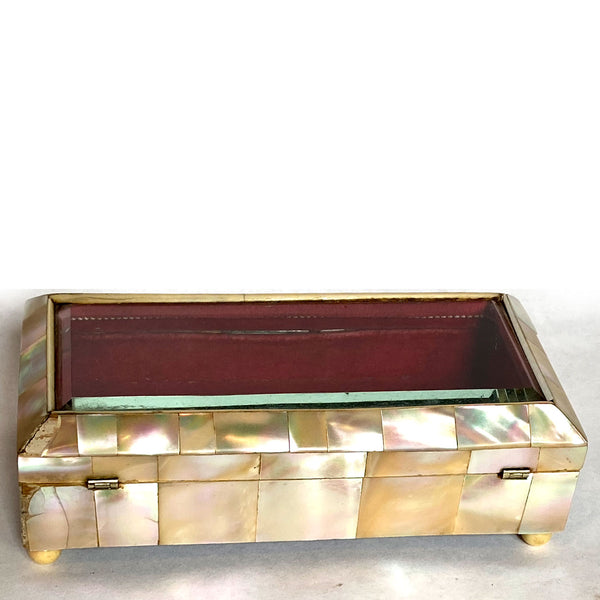 English/French Mother-of-Pearl and Beveled Glass Dresser Box