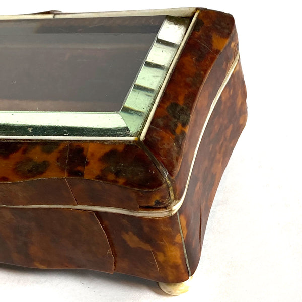 European Tortoiseshell, Ivory and Beveled Glass Vitrine Jewelry Casket