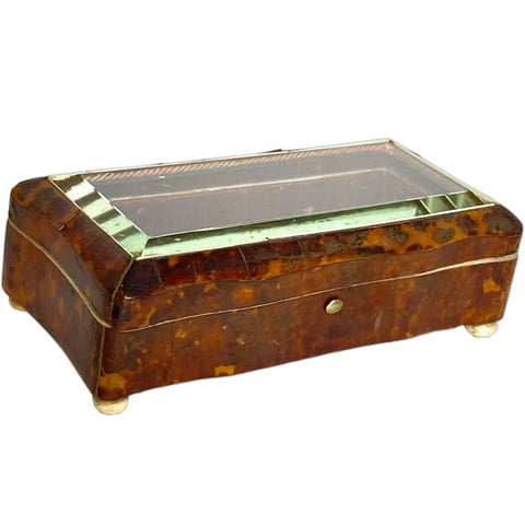 European Tortoiseshell, Ivory and Beveled Glass Vitrine Jewelry Casket