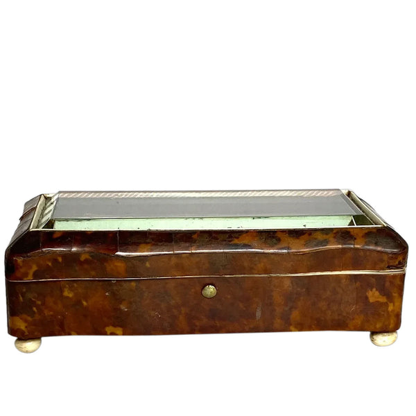 European Tortoiseshell, Ivory and Beveled Glass Vitrine Jewelry Casket