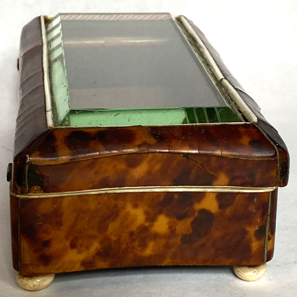 European Tortoiseshell, Ivory and Beveled Glass Vitrine Jewelry Casket