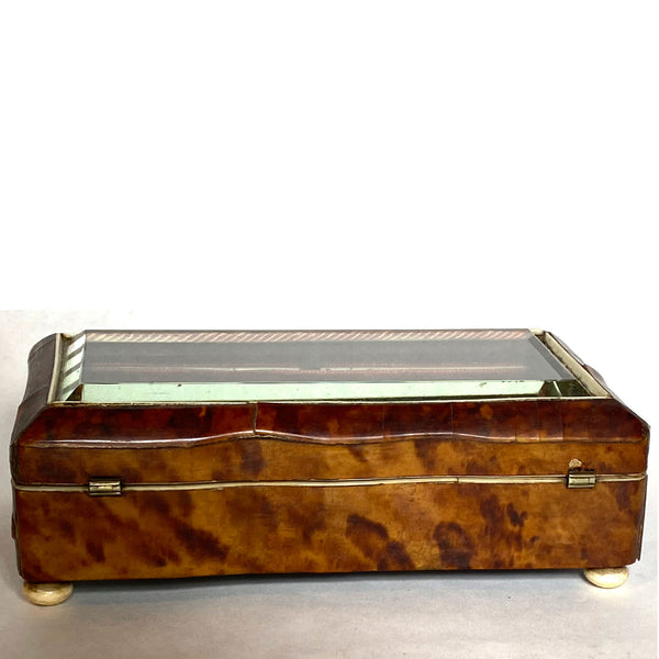 European Tortoiseshell, Ivory and Beveled Glass Vitrine Jewelry Casket