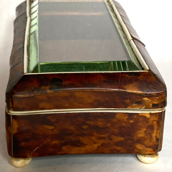 European Tortoiseshell, Ivory and Beveled Glass Vitrine Jewelry Casket