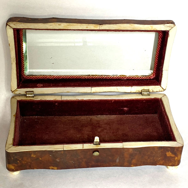 European Tortoiseshell, Ivory and Beveled Glass Vitrine Jewelry Casket