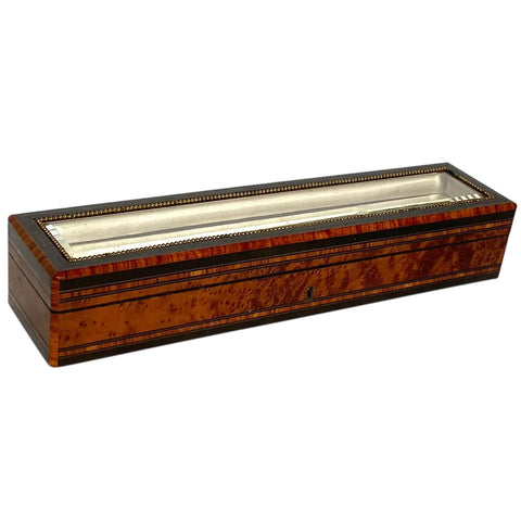French Napoleon III Amboyna Burl Beveled Glass Fan Dresser Box Vitrine