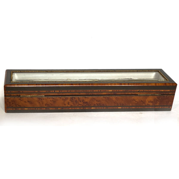 French Napoleon III Amboyna Burl Beveled Glass Fan Dresser Box Vitrine