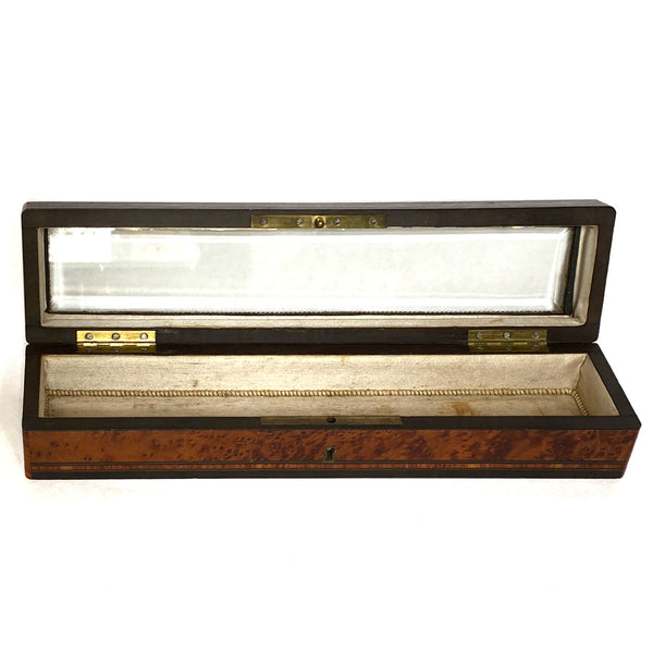 French Napoleon III Amboyna Burl Beveled Glass Fan Dresser Box Vitrine