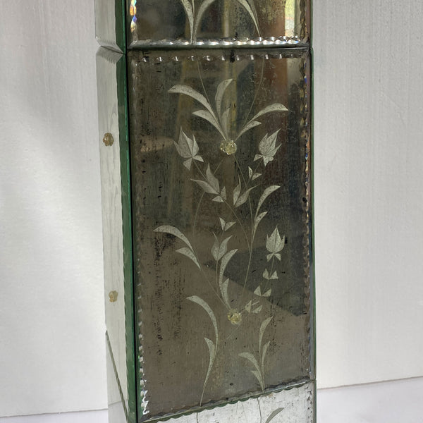Pair of Vintage Italian Venetian Etched Mirrored Obelisks