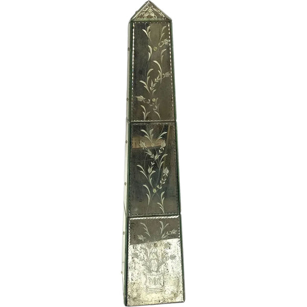 Pair of Vintage Italian Venetian Etched Mirrored Obelisks