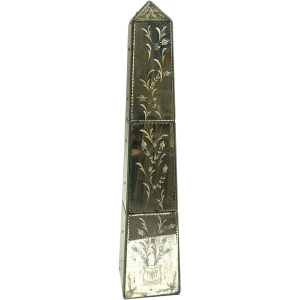 Pair of Vintage Italian Venetian Etched Mirrored Obelisks
