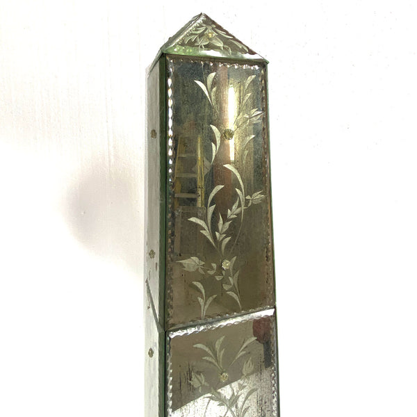 Pair of Vintage Italian Venetian Etched Mirrored Obelisks