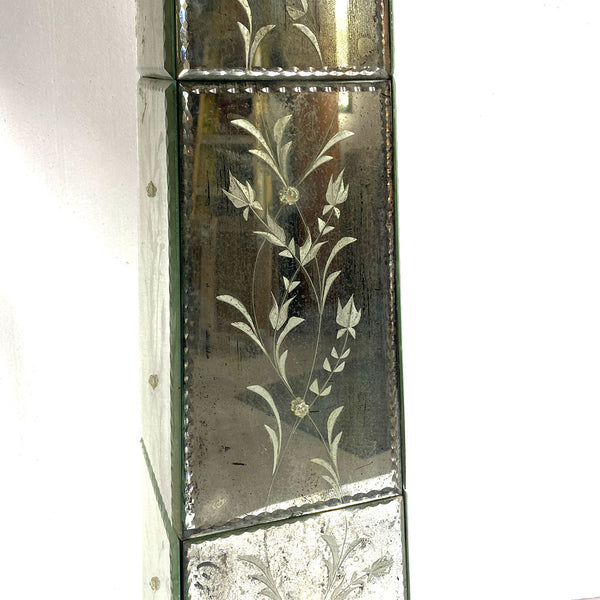 Pair of Vintage Italian Venetian Etched Mirrored Obelisks