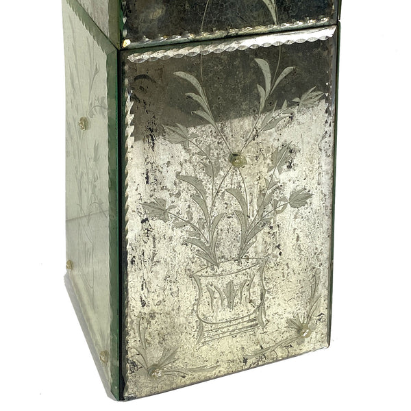 Pair of Vintage Italian Venetian Etched Mirrored Obelisks