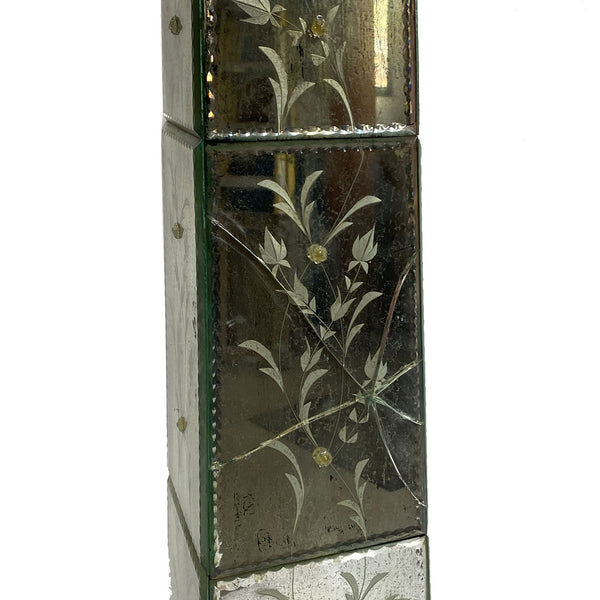 Pair of Vintage Italian Venetian Etched Mirrored Obelisks
