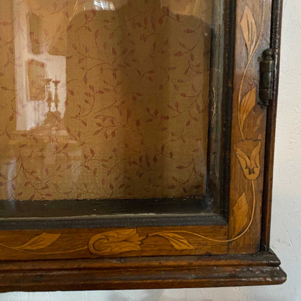 Dutch Walnut and Oak Marquetry Leaded Glass Hanging Vitrine Cabinet