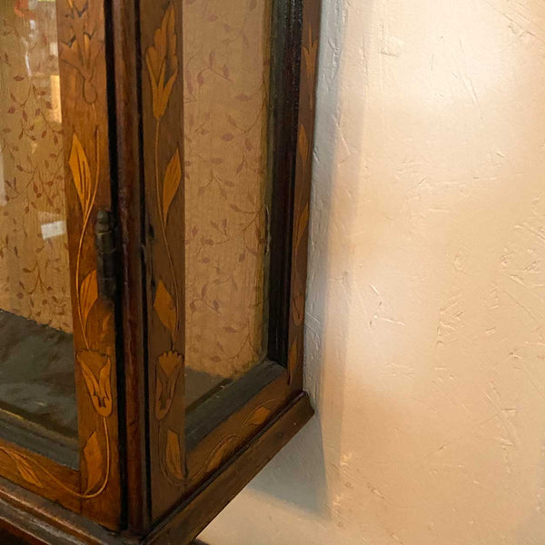 Dutch Walnut and Oak Marquetry Leaded Glass Hanging Vitrine Cabinet