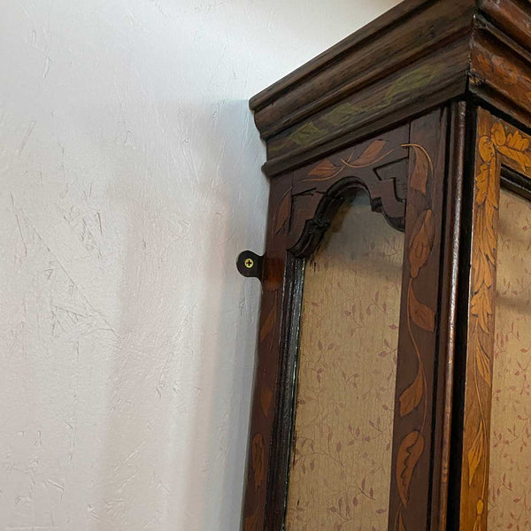 Dutch Walnut and Oak Marquetry Leaded Glass Hanging Vitrine Cabinet