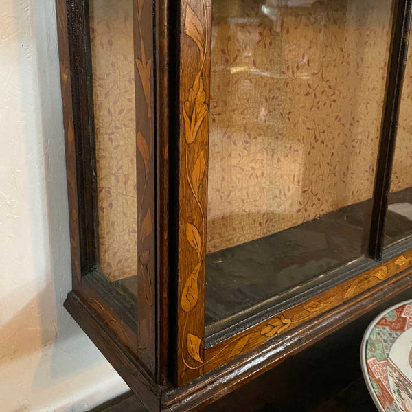Dutch Walnut and Oak Marquetry Leaded Glass Hanging Vitrine Cabinet