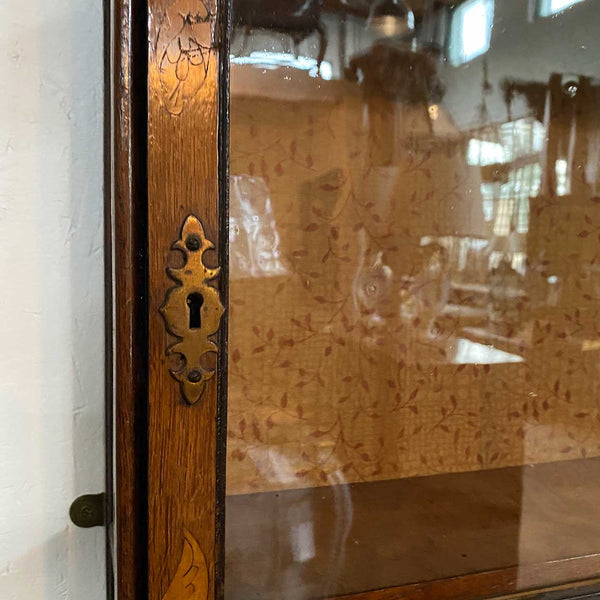 Dutch Walnut and Oak Marquetry Leaded Glass Hanging Vitrine Cabinet