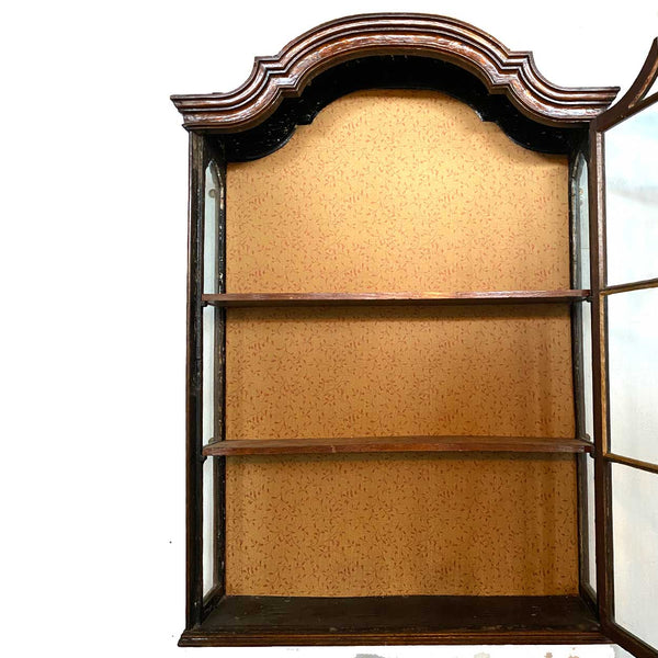Dutch Walnut and Oak Marquetry Leaded Glass Hanging Vitrine Cabinet