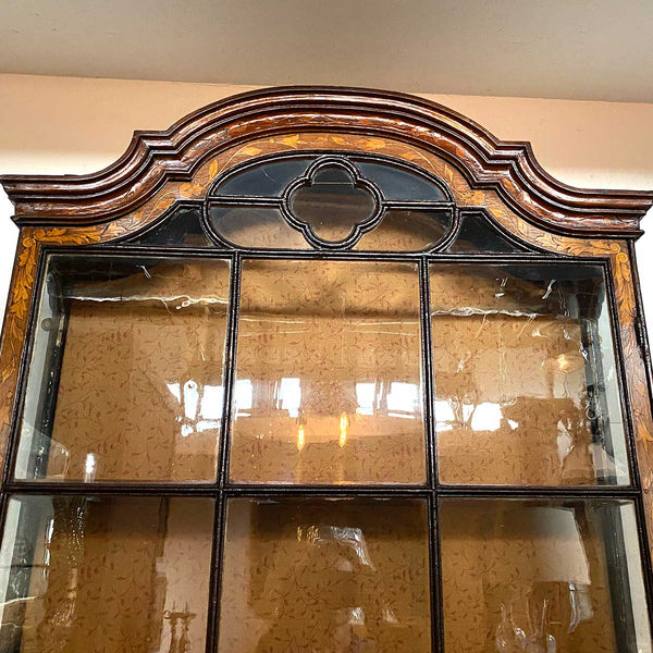 Dutch Walnut and Oak Marquetry Leaded Glass Hanging Vitrine Cabinet