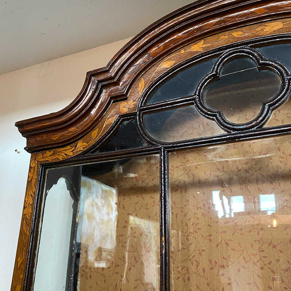 Dutch Walnut and Oak Marquetry Leaded Glass Hanging Vitrine Cabinet