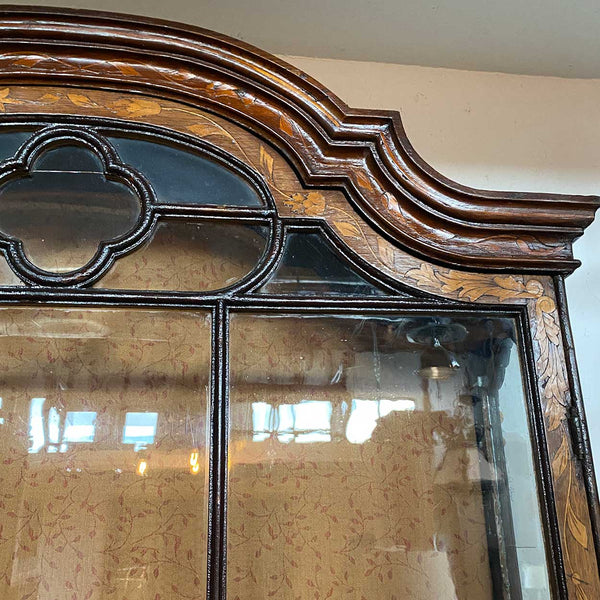 Dutch Walnut and Oak Marquetry Leaded Glass Hanging Vitrine Cabinet